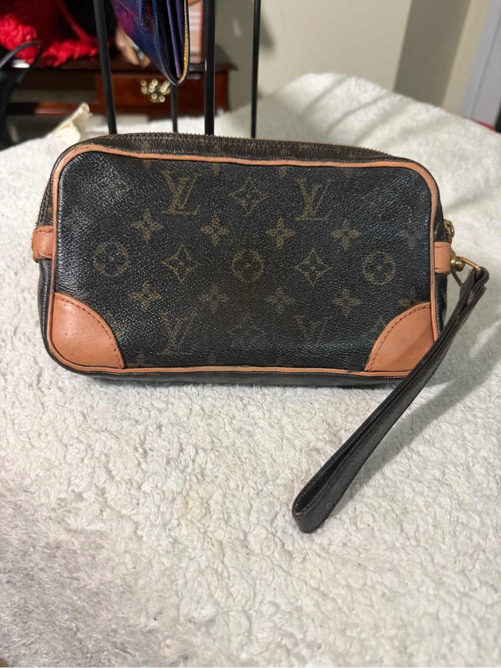 Louis Vuitton Monogram Canvas Wristlet - Brown with Tan Trim